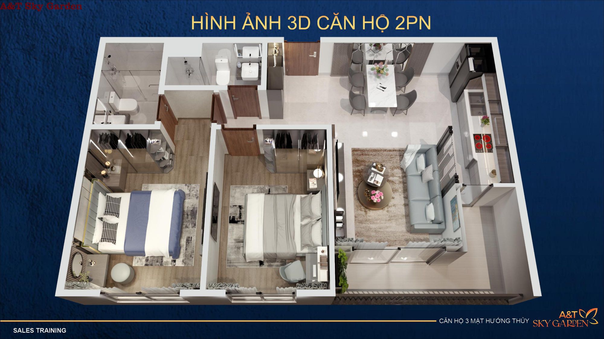 Hình ảnh 3D căn hộ A&T Sky Garden 2 phòng ngủ