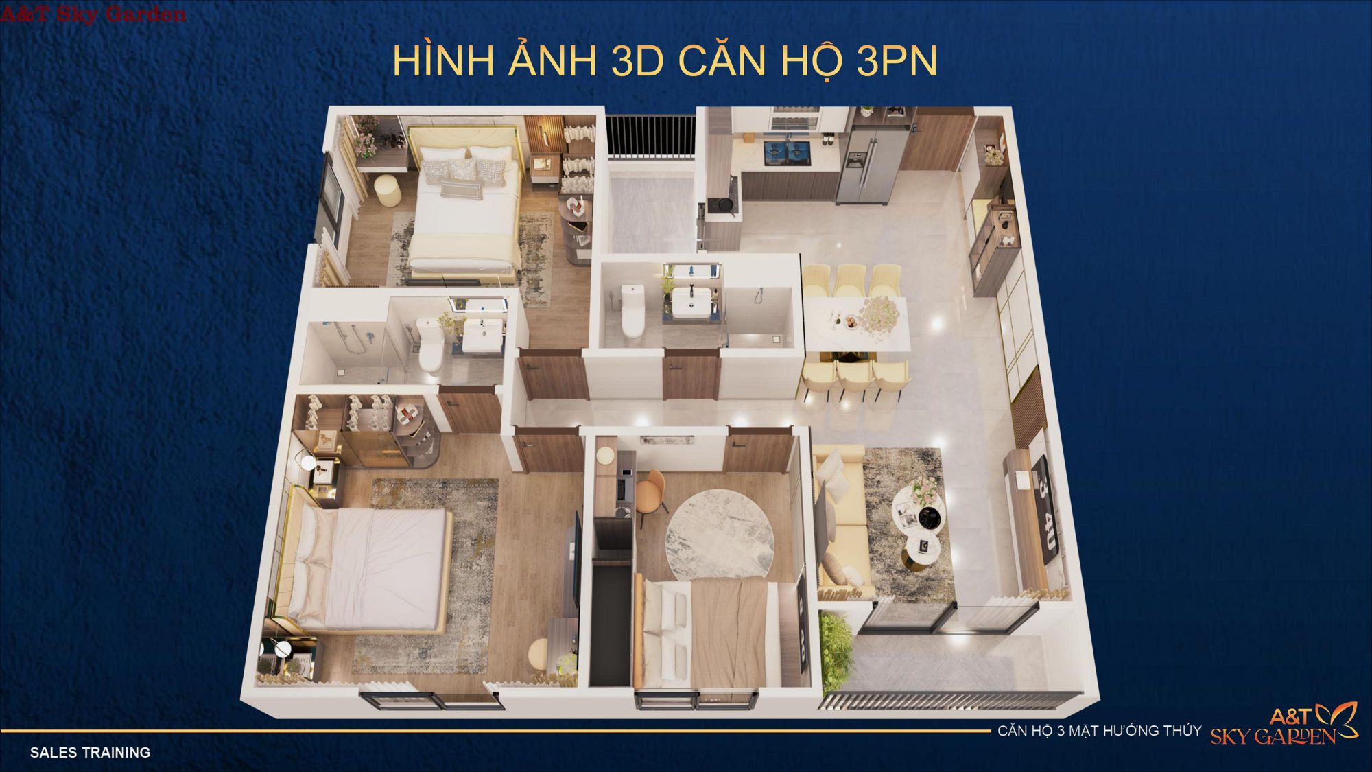 Hình ảnh 3D căn hộ A&T Sky Garden 3 phòng ngủ