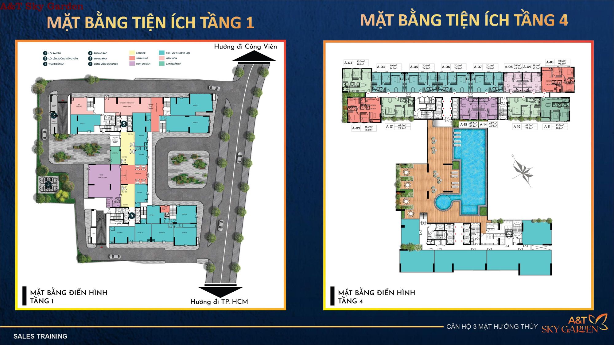 Mặt bằng tiện ích tầng 1 và tầng 4